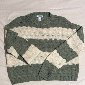 Green and White Striped Sweater